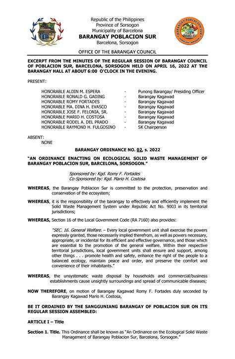 Zamboanga city barangay ordinance on basura multa